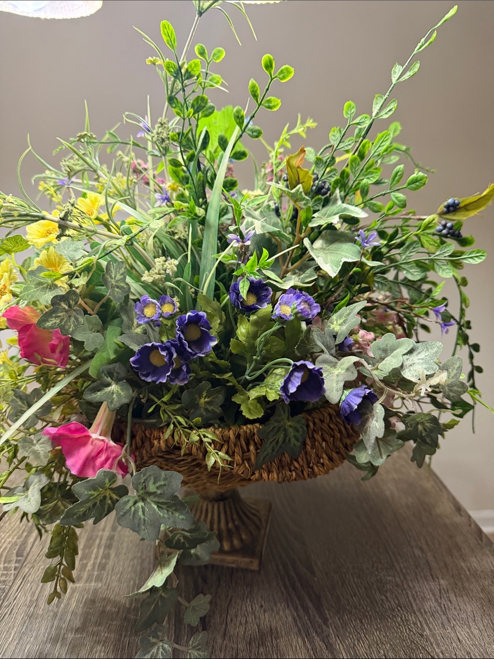Spring Meadow Faux Floral Centerpiece with Purple, Yellow & Green - - Picture 3 of 6
